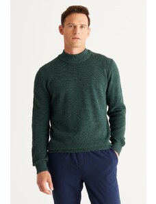 AC&Co / Altınyıldız Classics Men's Green Standard Fit Regular Cut Half Turtleneck Cotton Jacquard Knitwear Sweater
