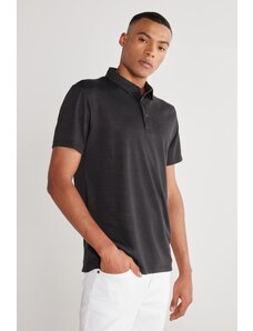 AC&Co / Altınyıldız Classics Pánské černé slim fit slim fit polo neck tričko s krátkým rukávem.