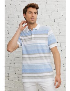 ALTINYILDIZ CLASSICS Pánské bílé světle modré tričko Comfort Fit s volným výstřihem 100% bavlna a vzorované kapsy.