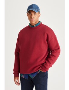 AC&Co / Altınyıldız Classics Men's Claret Red Oversize Loose Fit Fleece Inside 3 Threads Crew Neck Cotton Sweatshirt.