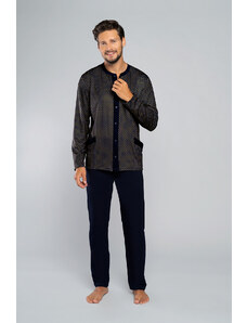 Italian Fashion Pánské pyžamo Joachim dlouhé rukávy, dlouhé kalhoty - rozetový potisk/námořnická modrá
