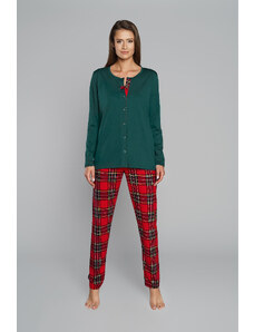 Italian Fashion Dámské pyžamo Zorza, dlouhý rukáv, dlouhé nohavice - zelená/potisk