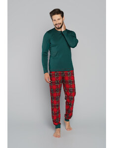 Italian Fashion Pánské pyžamo Narwik, dlouhý rukáv, dlouhé nohavice - zelená/potisk