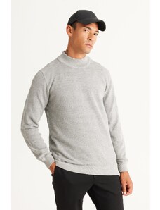 AC&Co / Altınyıldız Classics Men's Gray Melange Standard Fit Regular Cut Half Turtleneck Cotton Jacquard Knitwear Sweater