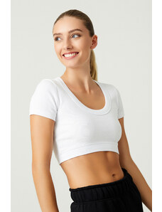 LOS OJOS x Melody White Cotton Ribbed Crop T-Shirt