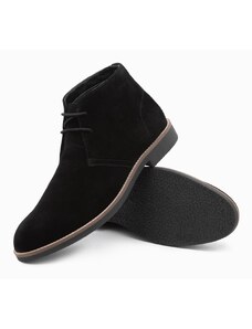 Ombre Clothing Pánská kožená kotníková obuv s vázáním - černá V2 OM-FOCS-0136