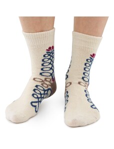 Vlnka Ponožky s ovčí vlnou Merino s lidovým vzorem přírodní