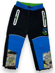 Kugo Chlapecké softshellové zateplené kalhoty s gumou v pase černo modré barvy 01