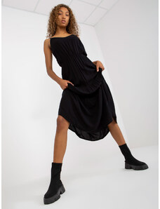 Fashionhunters Černé maxi šaty s volánem z viskózy SUBLEVEL
