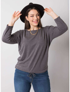 Fashionhunters Tmavě šedá melanžová bavlněná halenka větší velikosti