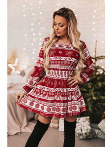 Dámské vánoční šaty s norským vzorem Flawless 759 červené