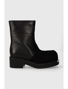 Kožené kotníkové boty MM6 Maison Margiela Ankle Boot dámské, černá barva, na plochém podpatku, S66WU0114