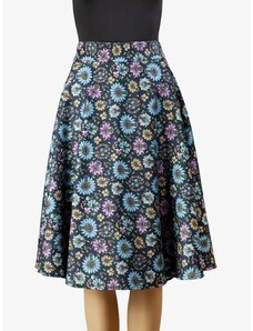 MAUU Půlkolová sukně FOLKLÓR - modro-fialová výšivka
