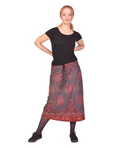 Dlouhá sukně, šedá s potiskem Mandal, elastický pas, šňůrka L/XL , Nepál , 100%bavlna