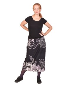 Dlouhá sukně, černá s potiskem , elastický pas, šňůrka L/XL , Nepál , 100%bavlna