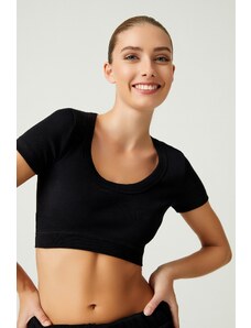 LOS OJOS x Melody Black Cotton Ribbed Crop T-Shirt