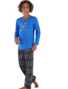 Naspani Modré i šedě kárované pyžamo pro větší kluky TIME LESS 1F0902