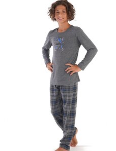 Naspani Šedé i modře kárované pyžamo pro větší kluky TIME LESS 1F0903