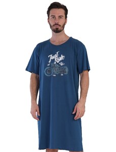 Naspani Zelenomodrá petrolejová noční košile pro muže s motorkou - PROSTĚ JEĎ 1P1578