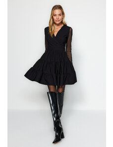 Trendyol černé dvouřadé límce tkané šaty s volánkovou sukní