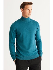 ALTINYILDIZ CLASSICS Men's Petrol Standard Fit Anti-Pilling Full Turtleneck Knitwear Sweater.