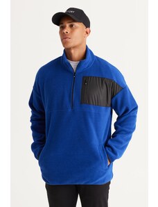 AC&Co / Altınyıldız Classics Men's Saks Oversize Wide Cut High Bato Collar Pocket Detailed Zippered Cold Proof Fleece Sweatshirt