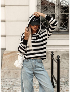 White and black striped sweater with hood Cocomore