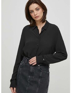 Košile Tommy Hilfiger dámská, černá barva, relaxed, s klasickým límcem, WW0WW40535