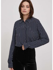 Košile Tommy Hilfiger dámská, tmavomodrá barva, relaxed, s klasickým límcem