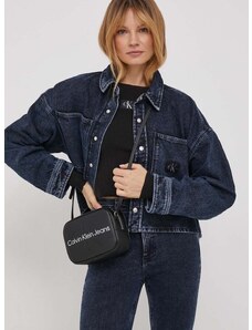 Džínová bunda Calvin Klein Jeans dámská, tmavomodrá barva, přechodná, oversize, J20J222478