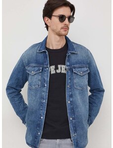Džínová košile Pepe Jeans Dave Liberty pánská, tmavomodrá barva, regular, s klasickým límcem