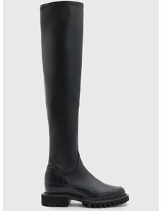 Kožené kozačky AllSaints Leona Boot dámské, černá barva, na plochém podpatku, WF587Z