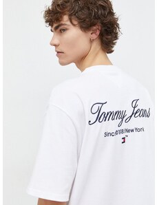 Bavlněné tričko Tommy Jeans bílá barva, s aplikací, DM0DM18273