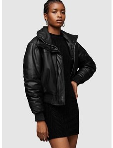 Kožená bunda bomber AllSaints Sloane dámská, černá barva, přechodná