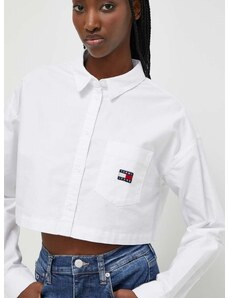 Košile Tommy Jeans bílá barva, relaxed, s klasickým límcem