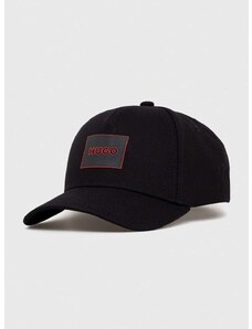Bavlněná baseballová čepice HUGO černá barva, s aplikací, 50506053