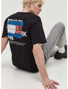 Bavlněné tričko Tommy Jeans černá barva, s potiskem, DM0DM18271