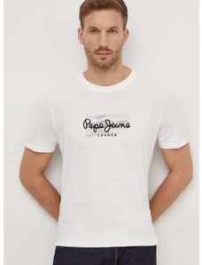 Bavlněné tričko Pepe Jeans Castle béžová barva, s potiskem