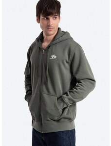 Mikina Alpha Industries Basic Zip Hoody pánská, zelená barva, s kapucí, hladká, 118342.142-green