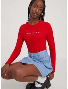 Bavlněné tričko s dlouhým rukávem Tommy Jeans červená barva