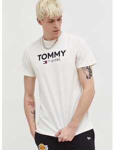 Bavlněné tričko Tommy Jeans béžová barva, s potiskem, DM0DM18264