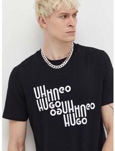 Bavlněné tričko HUGO černá barva, s potiskem, 50504936