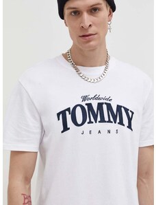 Bavlněné tričko Tommy Jeans bílá barva, s potiskem