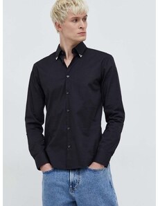 Košile HUGO pánská, černá barva, regular, s klasickým límcem