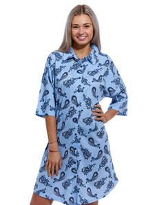 Naspani Nebesky modrá i šedá noční košile s límečkem pro plnoštíhlé ženy MANDALY 1C3497