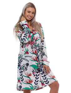 Naspani Elegantní TEPLÁ květovaná noční košile pro plnoštíhlé ženy s límečkem AMELIA 1C3531