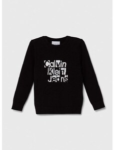 Dětský bavlněný svetr Calvin Klein Jeans černá barva, lehký