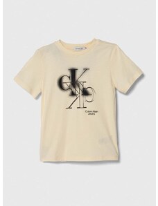 Dětské bavlněné tričko Calvin Klein Jeans béžová barva, s potiskem