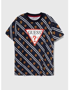 Dětské bavlněné tričko Guess tmavomodrá barva