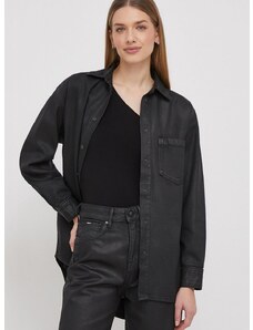 Košile Pepe Jeans ALIX COATED černá barva, relaxed, s klasickým límcem